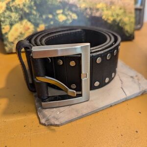 Kenneth Cole New York Black Leather Belt with Silver Buckle